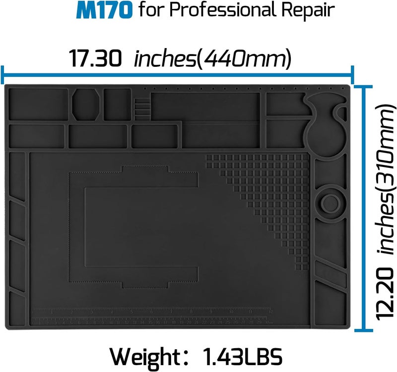 WeP M170 Silicone Soldering Mat 17.3x12.2 inches Heat-resistant with 8 Function Zones, Magnetic Mat/Soldering Mat for, electronics repair, DIY Projects - Image 2